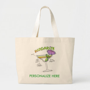 MARGARITA RECIPE COCKTAIL ART LARGE TOTE BAG