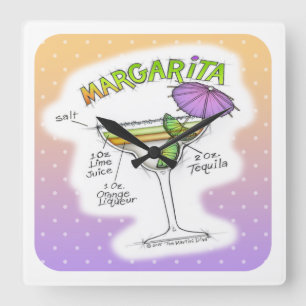 MARGARITA RECIPE COCKTAIL ART SQUARE WALL CLOCK