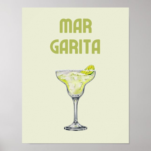 Margarita Retro Lime Green Cocktail Poster (Front)