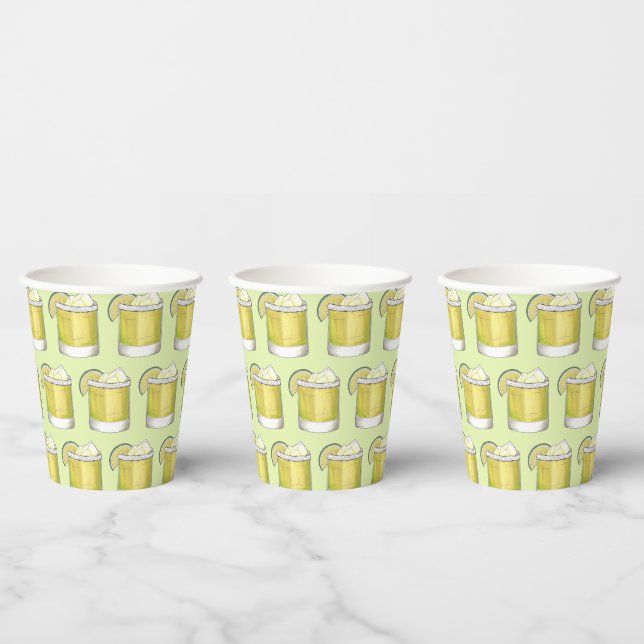 Margarita Summer Cocktail Mixed Drink Lime Green Paper Cups (Multi)