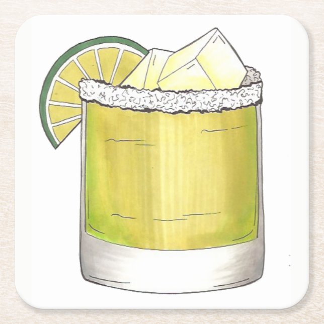 Margarita Summer Cocktail Mixed Drink Lime Green Square Paper Coaster (Front)