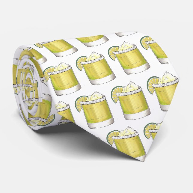 Margarita Summer Cocktail Mixed Drink Lime Print Tie (Rolled)