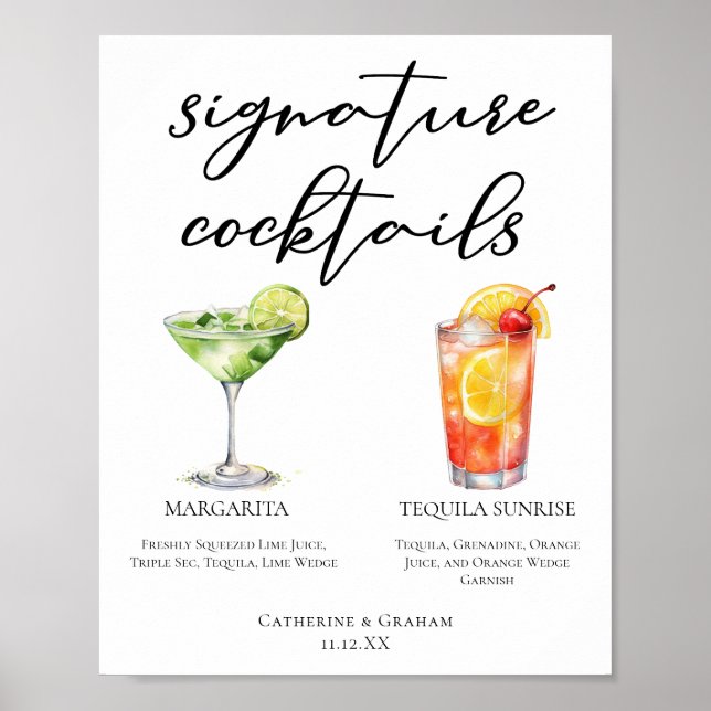 Margarita Tequila Sunrise Wedding Cocktails Menu Poster (Front)