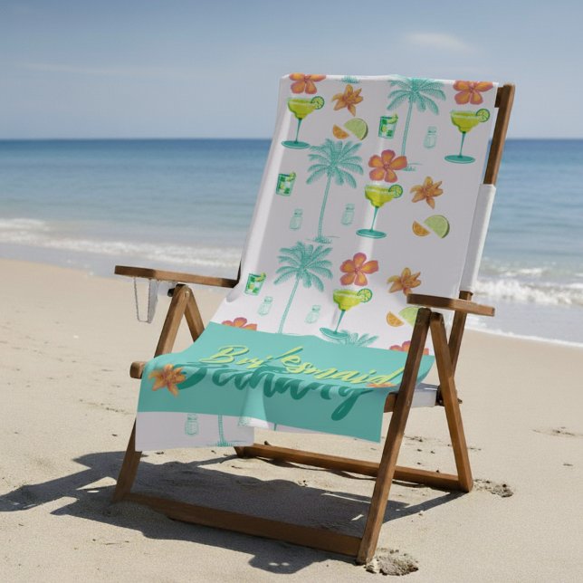 Margarita Veil Bachelorette Party Illustrated Beach Towel (Spice up the party with this playful “Margarita Veil” design!)