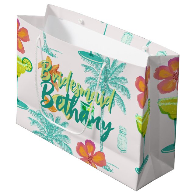 Margarita Veil Bachelorette Party Illustrated Large Gift Bag (Front Angled)