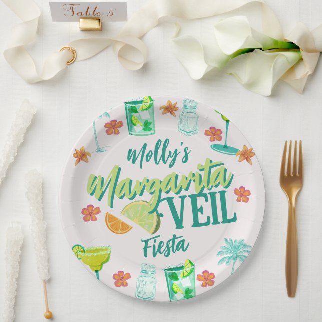 Margarita Veil Bachelorette Party Illustrated Paper Plate (Wedding)