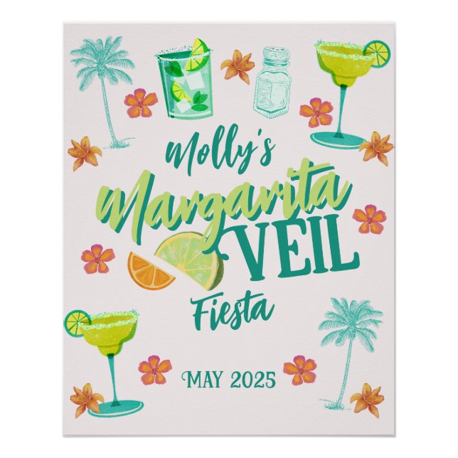 Margarita Veil Bachelorette Party Illustrated Poster (Front)