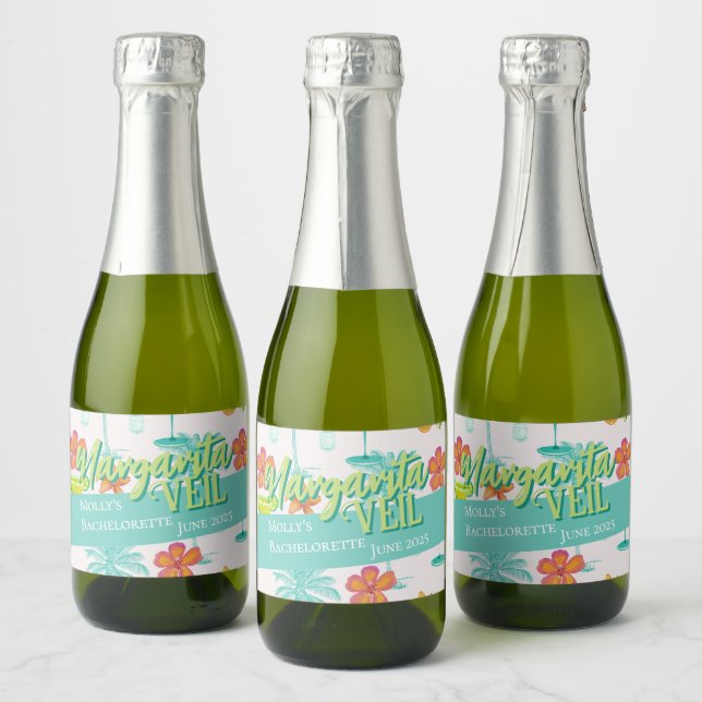 Margarita Veil Bachelorette Party Illustrated Sparkling Wine Label (Bottles)