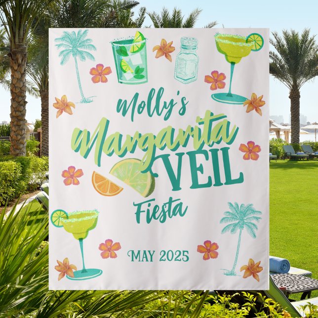 Margarita Veil Bachelorette Party Illustrated Tapestry (Spice up the celebration with this Margarita Veil Tropical Fiesta Bachelorette Collection!)