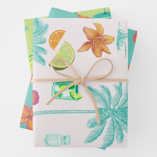 Margarita Veil Bachelorette Party Illustrated Wrapping Paper Sheet (In situ)