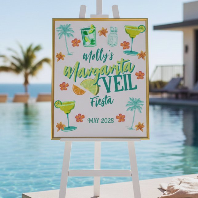 Margarita Veil Tropical Bachelorette Poster (Margarita Veil Bachelorette Party Illustrated Poster)