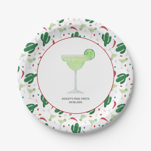 Margarita Wedding Bachelorette Party, Final Fiesta Paper Plate (Front)