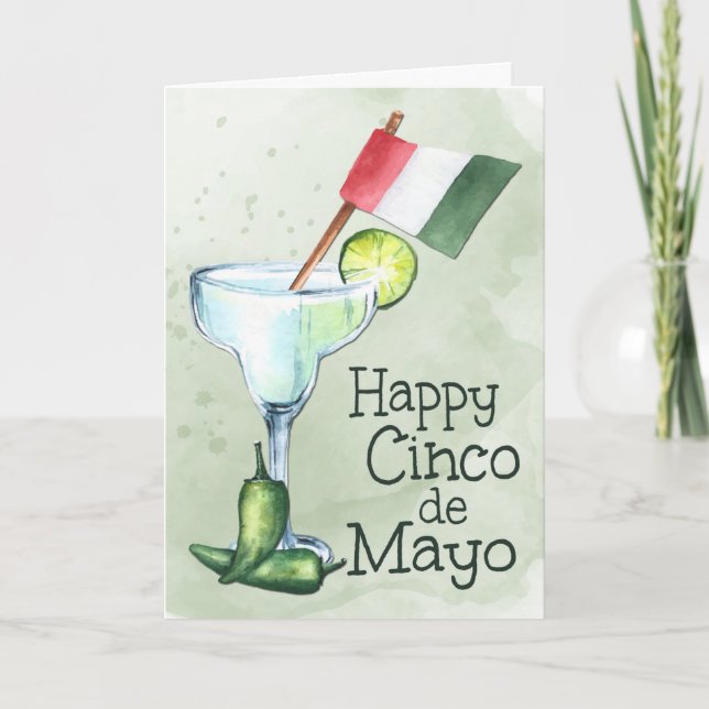 Margarita with Mexican Flag for Cinco de Mayo Card (Front)