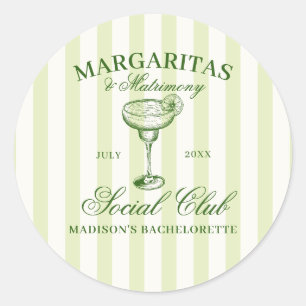 Margaritas and Matrimony Green Striped Classic Round Sticker