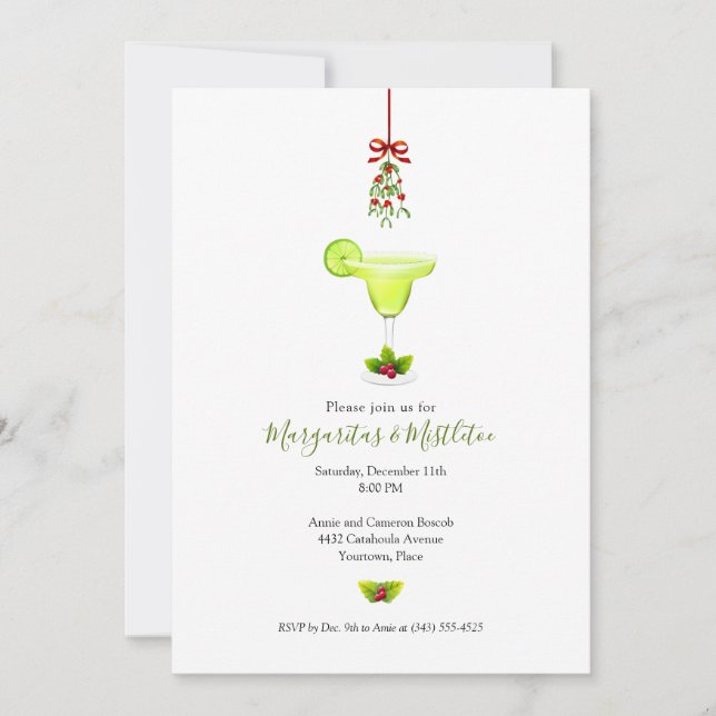 Margaritas and Mistletoe Christmas Holiday Party Invitation (Front)