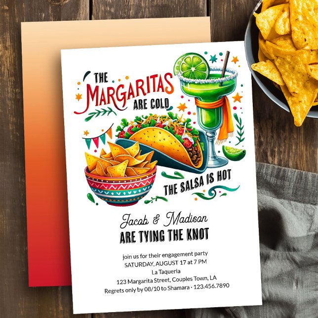 Margaritas and Tacos Fun Colourful Engagement Part Invitation (Margaritas Fun Fiesta Theme Engagement Party Invitation)