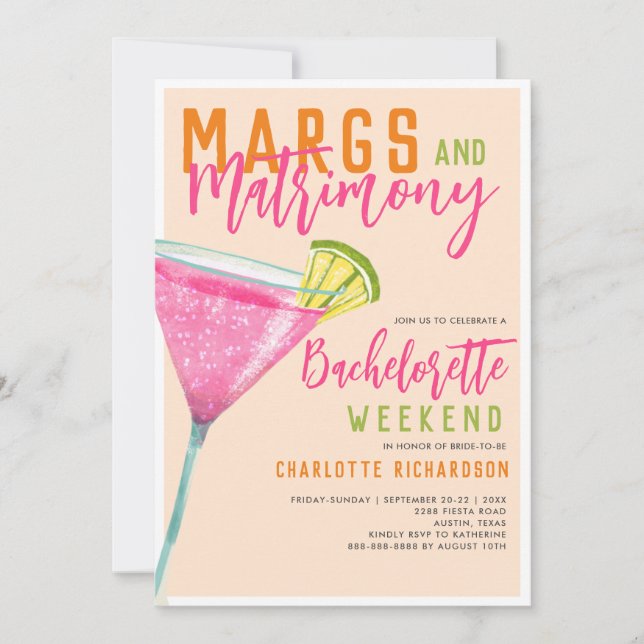 Margaritas Margs & Matrimony Bachelorette Weekend Invitation (Front)