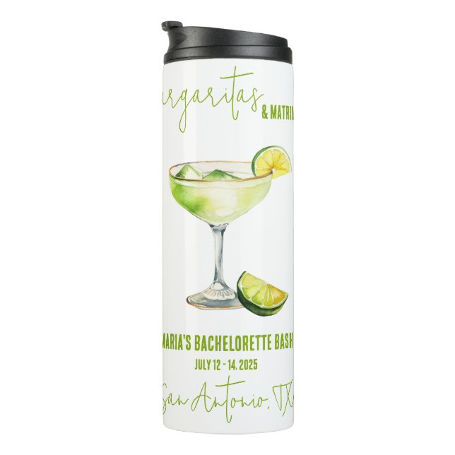 Margaritas & Matrimony Bachelorette Weekend Party Thermal Tumbler (Rotated Right)