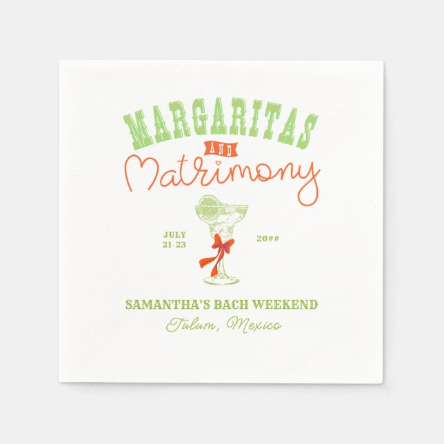 Margaritas & Matrimony Tulum Bachelorette Party Napkin (Front)