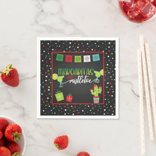 Margaritas & Mistletoe Christmas Party Napkin (Insitu)