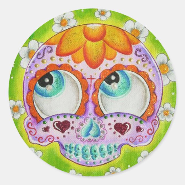 Margaritas sugar skull classic round sticker (Front)