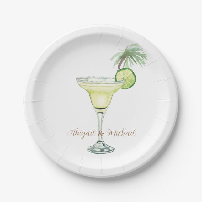 Margaritas Tropical Couple Names Paper Plate (Front)