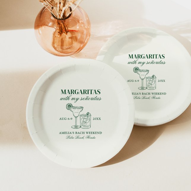 Margaritas With My Señoritas Bachelorette Weekend Paper Plate (Creator Uploaded)
