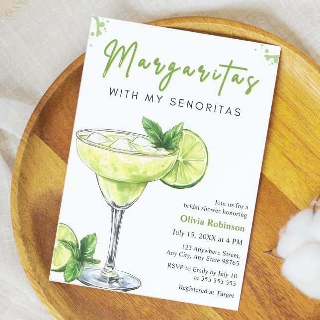 Margaritas with my Senoritas  Bridal Shower Invitation (Green Cocktail Margaritas with my Senoritas Bridal Shower Invitation  )