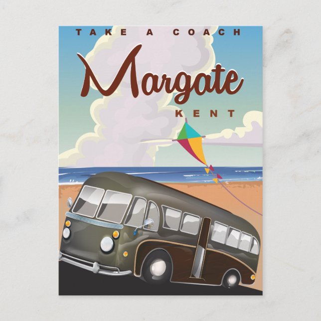 Margate Kent vintage Coach travel poster Postcard (Front)