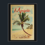Margate Palm Tree Vintage Travel Postcard<br><div class="desc">A uniquely retro mid-century modern Margate Florida art print in vintage travel poster style. It features a curved palm tree on sandy beach with ocean under a blue cloudy sky.</div>