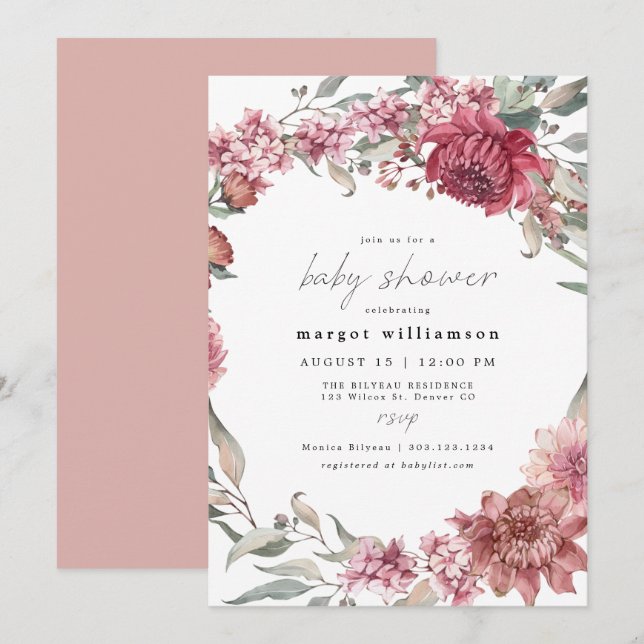 MARGOT Rustic Dusty Rose Blush Girl Baby Shower In Invitation (Front/Back)