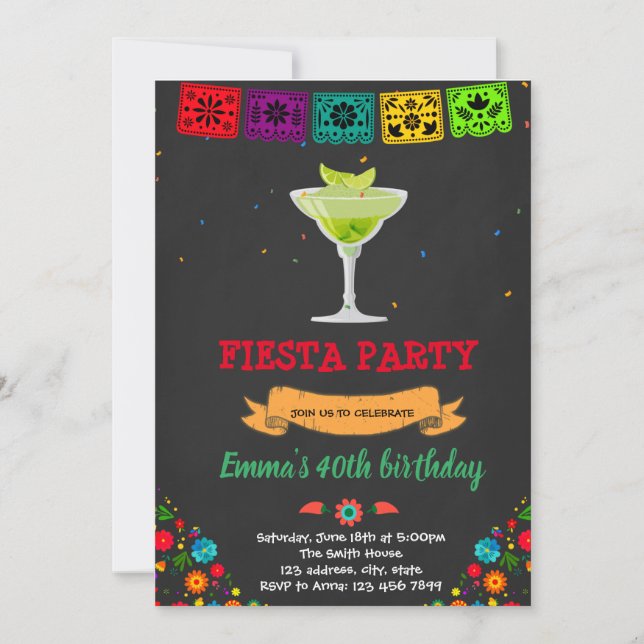 Margrita fiesta theme birthday invitation (Front)