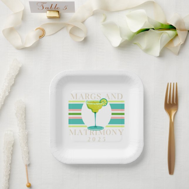 Margs and Matrimony – 2025 Bachelorette Paper Plate (Wedding)