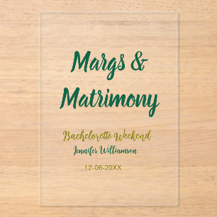 Margs and matrimony add name date bachelorette par acrylic invitations