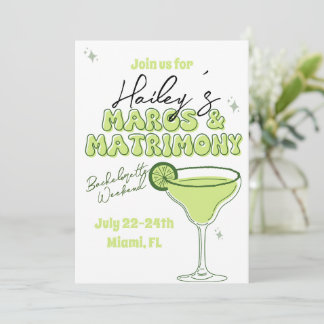Margs and matrimony bachelorette invitation itiner