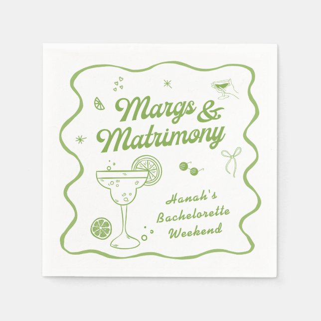 Margs and Matrimony Bachelorette Napkin (Front)
