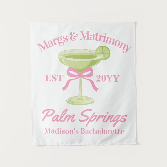 Margs and Matrimony Bachelorette Party Backdrop Tapestry (Front)