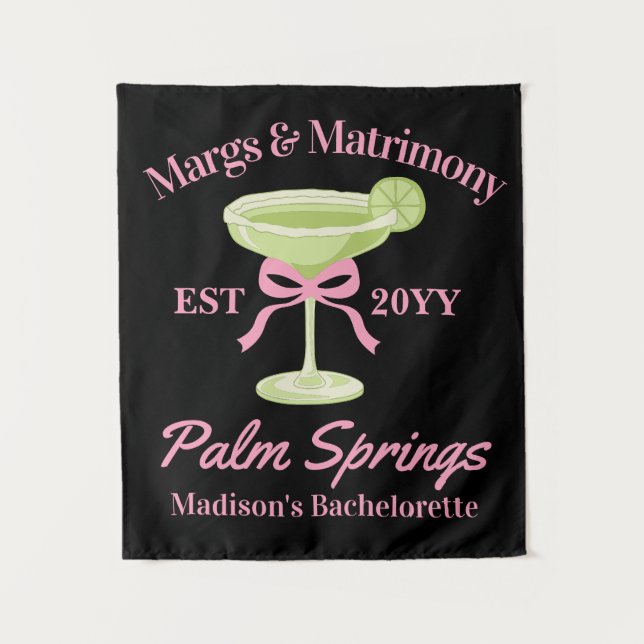 Margs and Matrimony Bachelorette Party Backdrop Tapestry (Front)