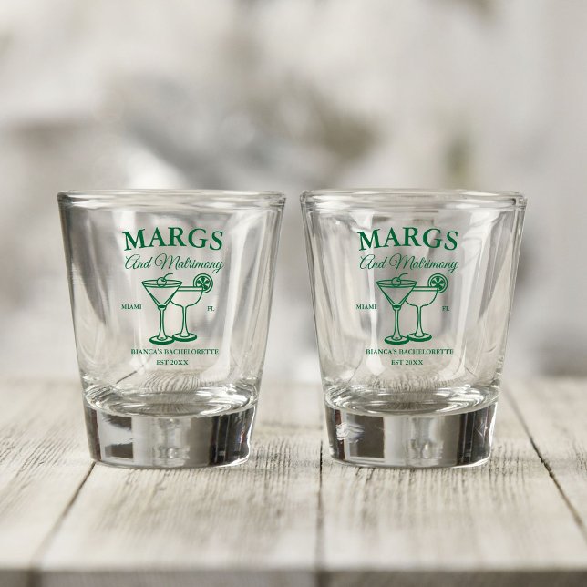 Margs and Matrimony  Beach Bachelorette party  Shot Glass (Creator Uploaded)