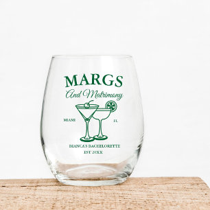 Margs and Matrimony Beach Bachelorette party Stemless Wine Glass