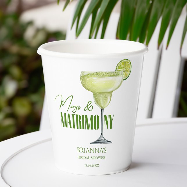 Margs and matrimony bridal shower monogrammed paper cups (Margs and matrimony bridal shower monogrammed paper cups personalized table decor custom paper cups)