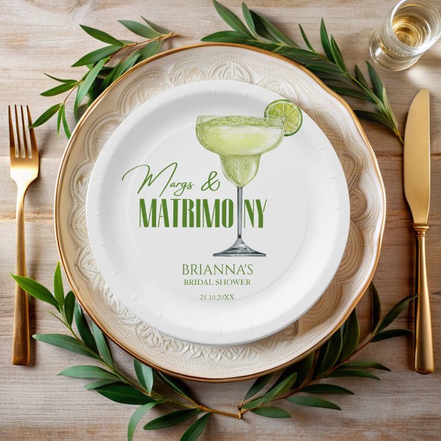 Margs and matrimony bridal shower monogrammed paper plate (Margs and matrimony bridal shower monogrammed paper plates personalized table decor custom plates)