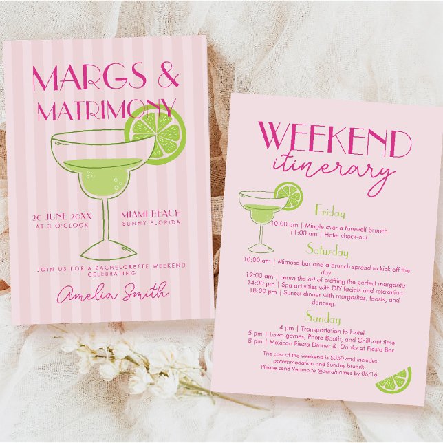 Margs and Matrimony Cocktail Bachelorette Weekend  Invitation (Creator Uploaded)