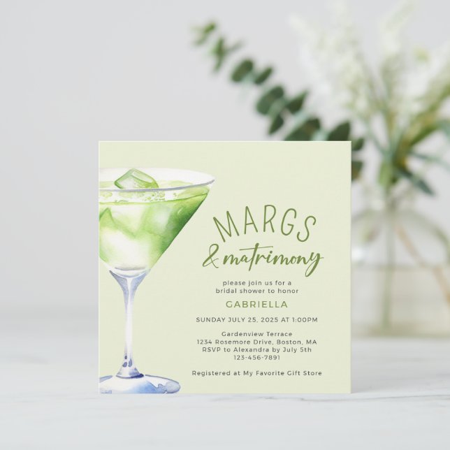 Margs and Matrimony Cocktail Bridal Shower  Invitation (Standing Front)