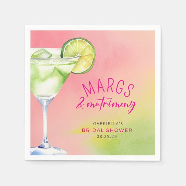Margs and Matrimony Cocktail Bridal Shower Napkin (Front)