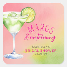 Margs and Matrimony Cocktail Bridal Shower Square Sticker