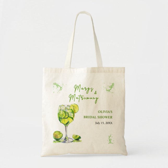 Margs and Matrimony Cocktail Bridal Shower  Tote Bag (Front)