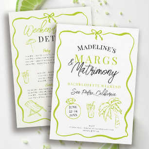 Margs and Matrimony Hand Drawn Bachelorette Party Invitation