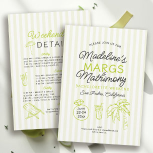 Margs and Matrimony Lime Stripe Bachelorette Party Invitation