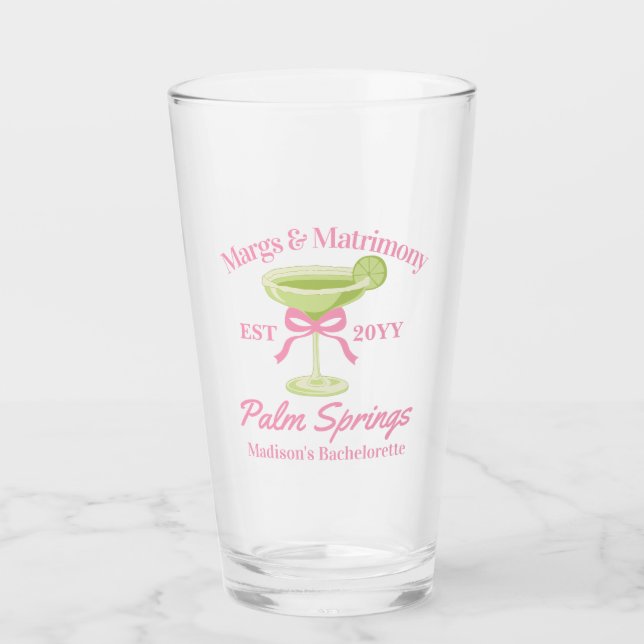 Margs and Matrimony Margaritas Bachelorette Party Glass (Front)